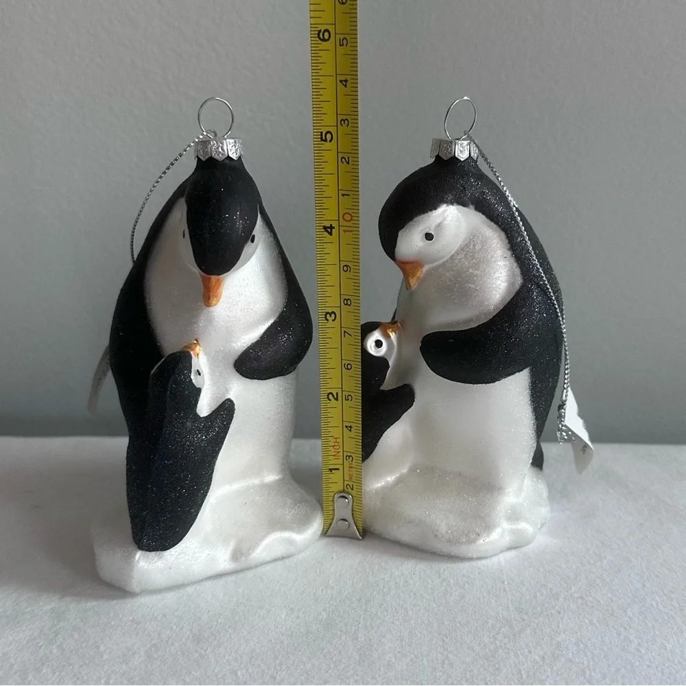 Crate&Barrel Black and White Penguin Ornament Set NWT